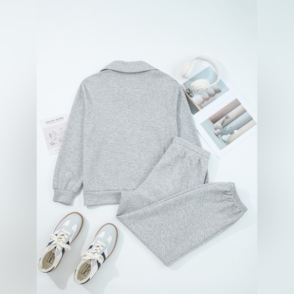 Zip Collar Long Sleeve Top and Drawstring Pants Set - Picture 3 of 14